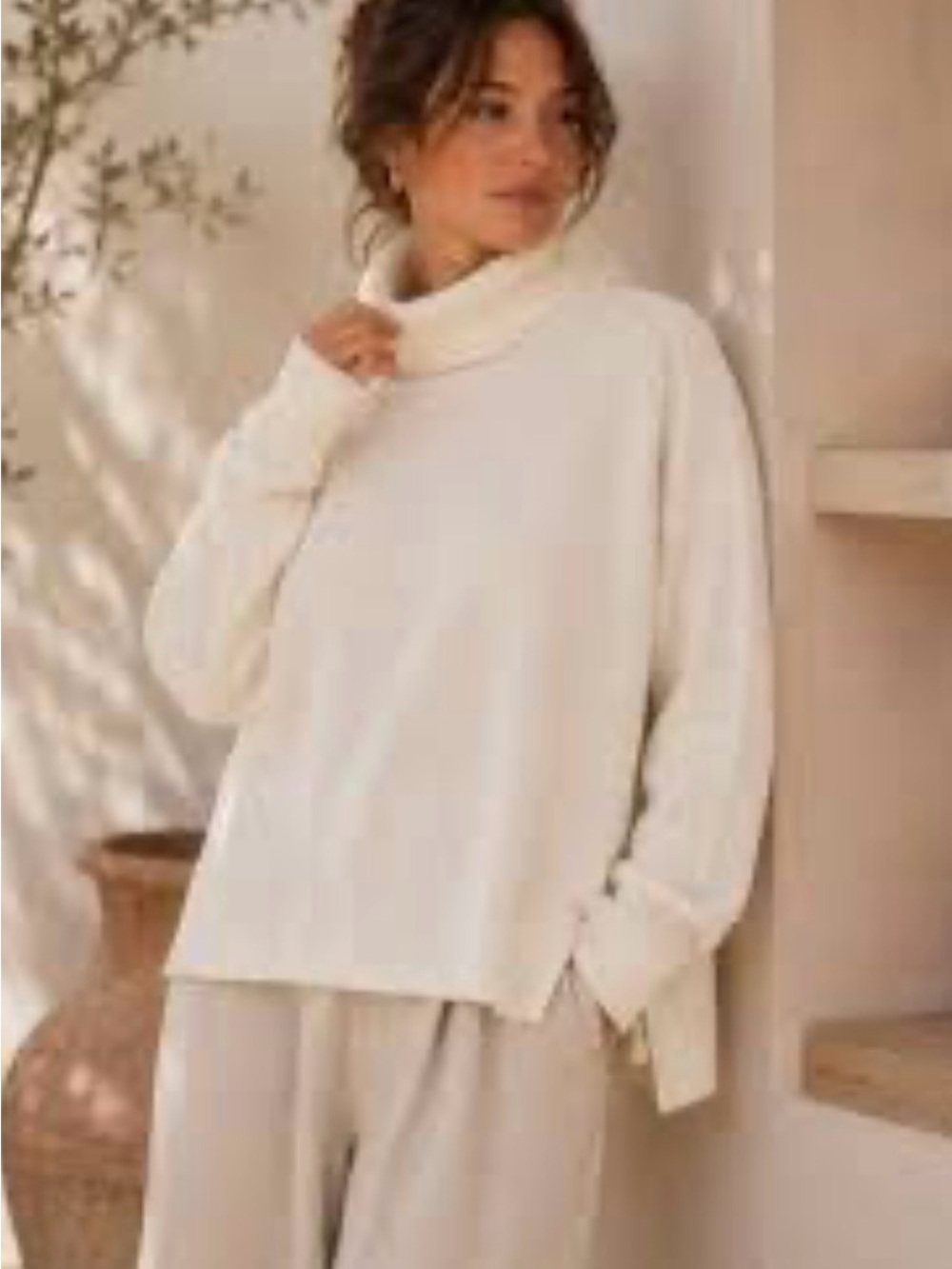 Zaket & Plover Merino Blend Turtleneck Cable Trim Sweater S Cream Classic Career